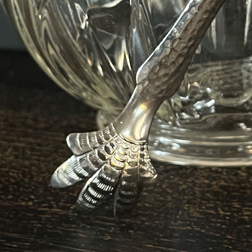 Glass Ice Bucket Diamond Pattern Pressed Hammered Handle & Embossed Tongs - Picture 5 of 6